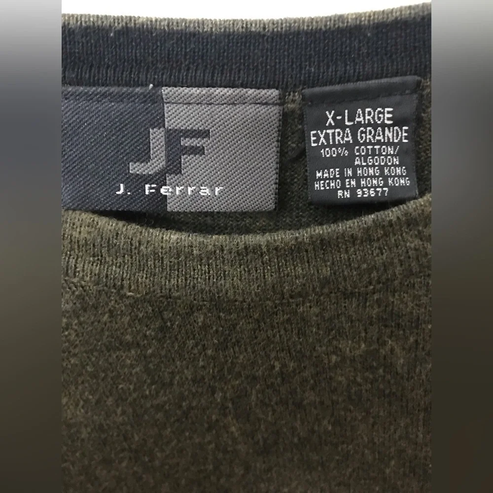 VINTAGE J. Ferrar Mens Cotton Olive Green Thin Knit Long Sleeve Sweater Size XL